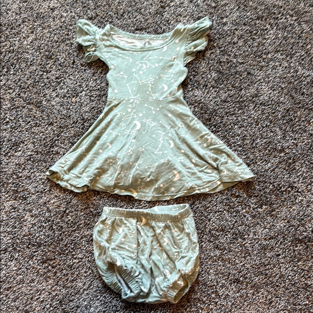 Green Babydoll Dress with Cold Shoulder Flutter Sleeves